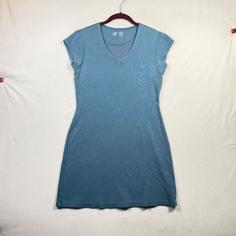 Horny Toad Flexcel Blue V Neck Casual Travel Dress Medium Stretch Knit